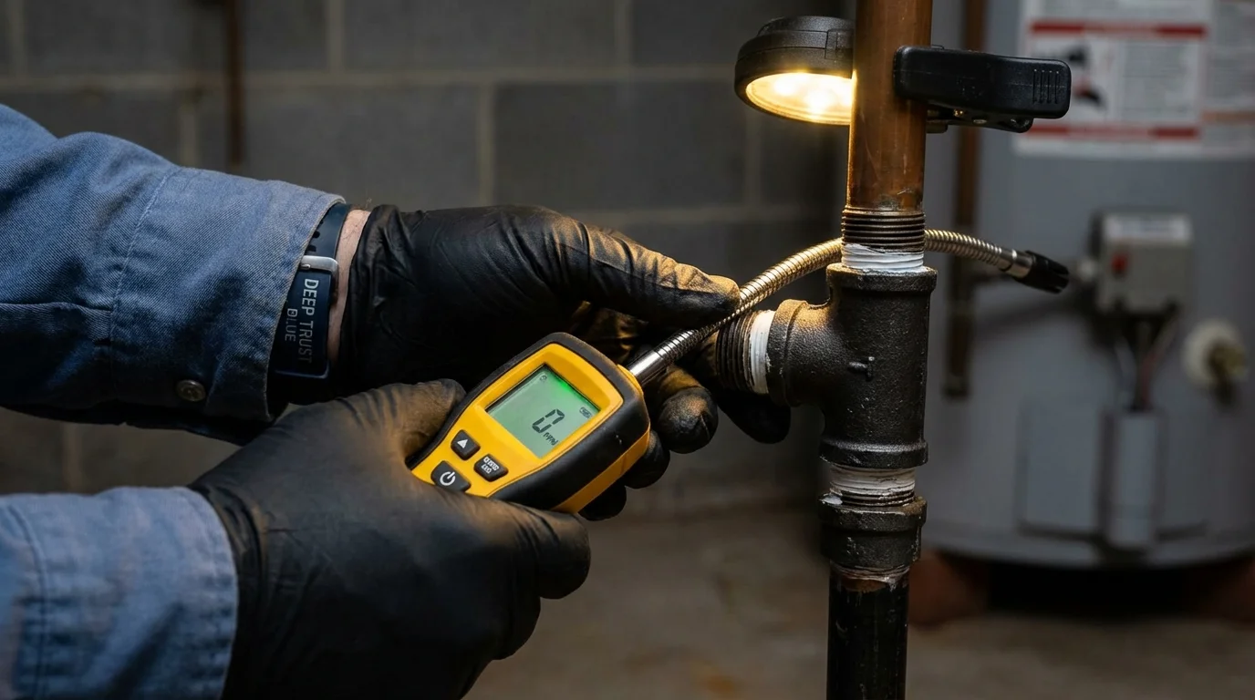 Gas leak detection with electronic sniffer by Johns Plumbing LLC in Basye