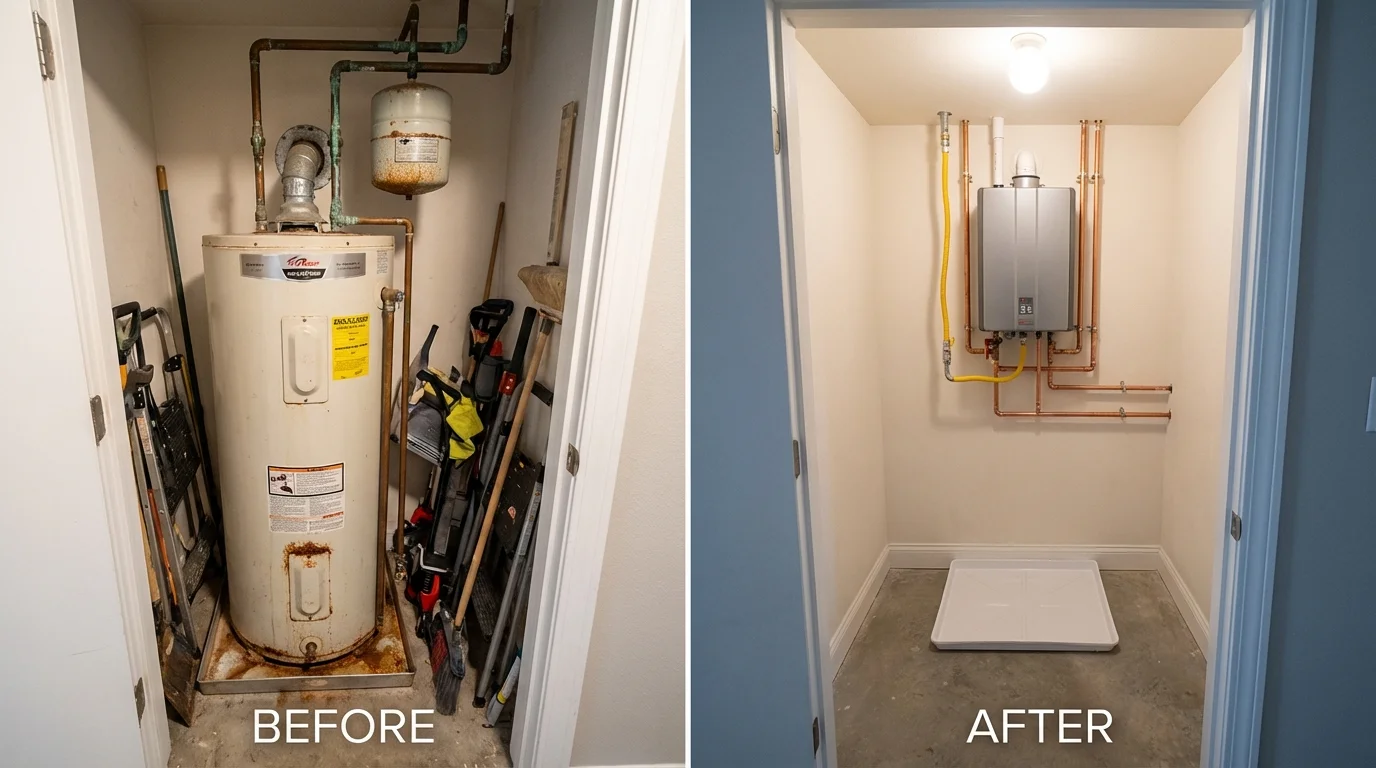 Tank water heater versus wall-mounted tankless unit comparison for Basye, VA homeowners